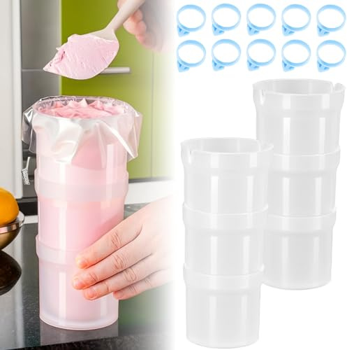 Runspich Piping Bag Holder Stand for Filling, 2 Pack, 20 Silicone Ties | Stackable 3-Section Design, Translucent Plastic, Fits Disposable/Reusable Pastry and Icing Bags, Easy-Fill Decorating Tool