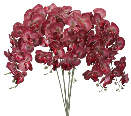 PATIKIL Konstgjorda orkidéstjälkar 104 cm, 6-pack 9 huvuden falska Phalaenopsis blommor Real Touch falsk orkidé blomgren för vas hem bröllop dekoration, svart röd