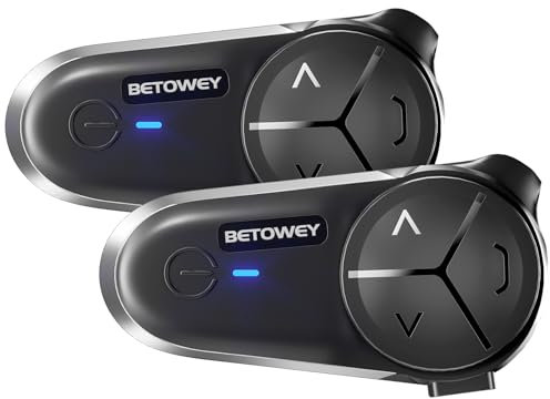 BETOWEY Intercomunicador Casco Moto BT-S5, Bluetooth V5.3, Multitarea de Audio, 2 Tipos de Micrófono y Auriculares, para 10 Motociclistas, 2 Piezas