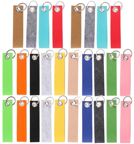 AstarFavor 28 Stück Schlüsselanhänger Filz, Schlüsselanhänger Rohling mit Ring Bunter Filzanhänger 13 x 3 CM Beschriftbar Schlüsselring für DIY Handwerk Dekoration Taschen Basteln