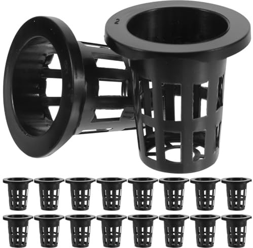HANABASS 50pcs 2 Inch Net Cup Pots Hydroponics Slotted Mesh Cup Kit, Wide Lip Rim Netted Baskets For Vegetable Growing Gardening Hydroponics Growing System, Round Black Plastic