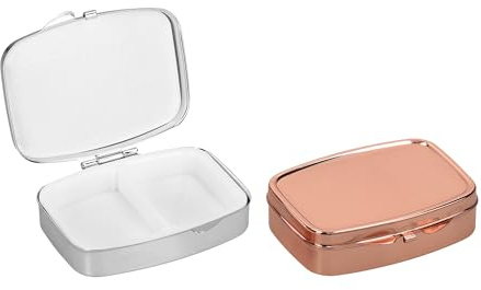 kwmobile 2x Boîte à pilules 2 compartiments - 2x Mini boite à comprimés compartimentée - Pilulier portable pour médicament bureau voyage - argenté-or rose