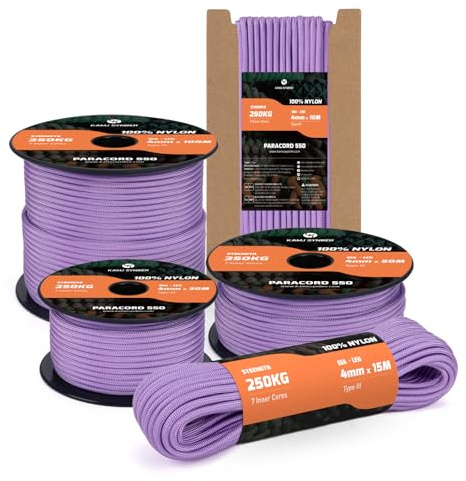 Kamu Synber 550 Paracord 4mm 50m Typ III Schnur 7 Stränge Nylon Seil Fallschirmschnur für Basteln, Outdoor, Camping, Survival | Tragkraft 250kg | Flieder