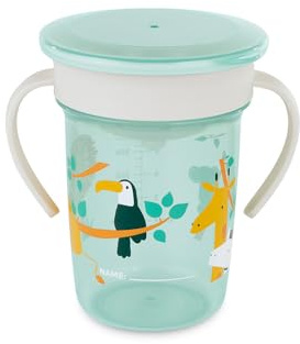 Miniland - Tazza Antigoccia per l’Apprendimento 360º, con Manici e Coperchio, Lavabile in Lavastoviglie, Senza BPA, 270ml (Jungle)