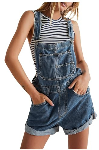 Latzhose Damen Jeans Sommer Kurz Jeanslatzhose Schnallenriemen Verstellbare Riemen Cargo Shorts Jeans Overall Trägerhose Denim mit Taschen Arbeitslatzhose Jumpsuits Gartenhose