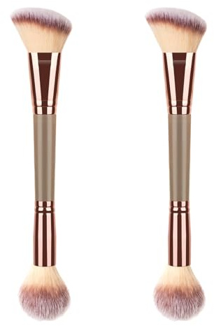 Lot de 2 Pinceau de Maquillage à Double Extrémité,Pinceau Fond de Teint 2-en-1,Pincea de Maquillage,Pour une Application Uniforme du Maquillage,pour Fond de Teint,Blush,Surligneur,l'Isolation