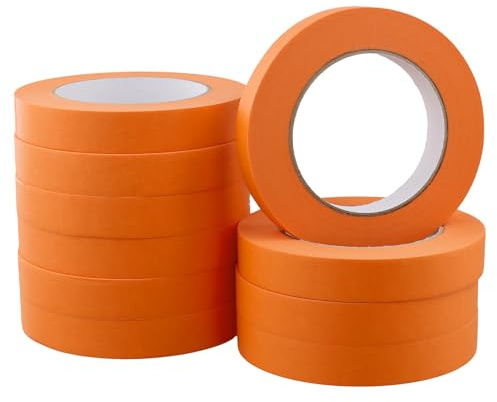 NAMYEUT Lot de 10 rouleaux de ruban de masquage pour surface délicate, 20 mm x 50 m, ruban de masquage à faible adhérence, ruban de peinture orange pour décoration intérieure