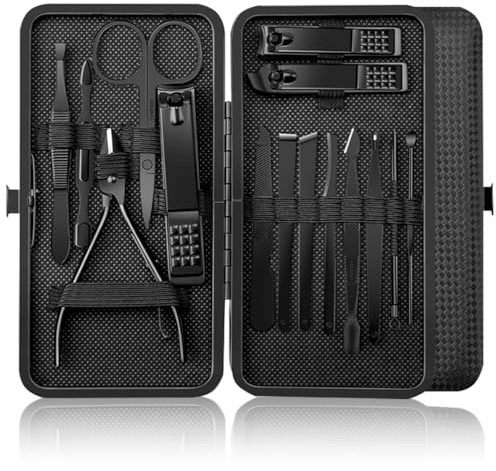 WUBAYI Kit de manucure 15 pièces - Coupe-ongles en acier chirurgical et kit de pédicure avec étui de voyage de luxe - Kit de manucure professionnel - Outils de toilettage