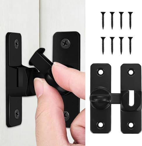 2 Pz Serratura per Porta Scorrevole, Chiusura per Serratura 90/180 Gradi | Serratura per Porta in Acciaio Inox, Chiusura per Porta a Ribalta Chiavistello per Porta in Legno Fienili, Finestre, Nero