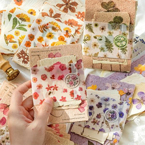 120 Blatt Vintage Reispapier mit Blumenmotiven, Scrapbooking-Papier-Set | Strukturiertes Papier: Scrapbook Zubehör & Journaling Zubehör für Junk Journal, Kartenbasteln, Collagen, Mixed Media & DIY