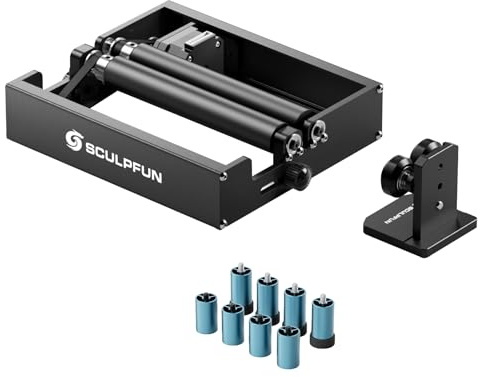 SCULPFUN RA Mini Laser-Rotationswalze für C1, iCube, iCube Pro, iCube Pro Max und iCube Ultra Laser Graviermaschine – Rolle zum Gravieren zylindrischer Objekte, Stufenlose Einstellung, Plug-and-Play