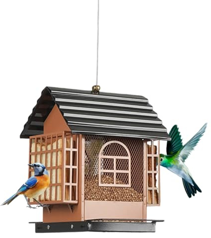para pájaros al aire libre, casa de metal impermeable a la lluvia con cuenco – comederos colgantes para exterior, para balcón jardín, terraza, césped, observatorio aves parque espacio verde