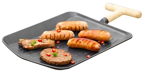 Padella per Grigliare, Manico Multifunzionale con Finitura a Effetto Legno, Padella Barbecue Con Griglia E Vassoio, Per Carne Verdure Principianti Professionisti Giardino Spiaggia Festa Raduno