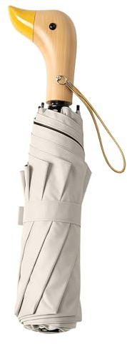 Travebo Reise Faltender Regenschirm mit Enten-Holzgriff,Damen/Kinder,8 Rippen,Teflon-Beschichtung & UV-Schutz 50+,Leicht und Kompakt,Handtaschen/Rucksäcke