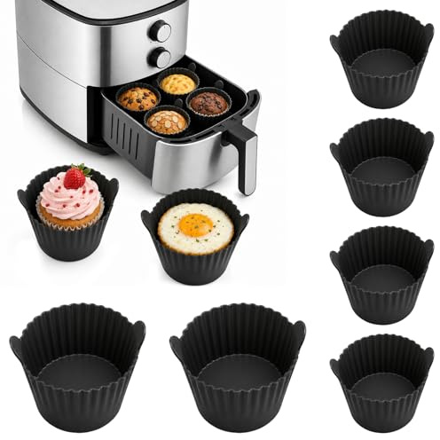 ChaneeHann Silikon Muffinförmchen, 6er Set, Rund, Lebensmittelecht, Schwarz | Wiederverwendbar, Eierkocher-Form, Für Heißluftfritteuse, Backofen, Mikrowelle, Dampfgarer, Lebensmittelechtes Silikon