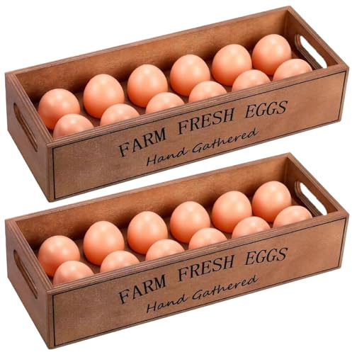 Whyzsjnclg Fresh Egg Holder Countertop, 2 Pcs Wooden Egg Holder for Countertop, Stackable Wood Storage Box with Slotted Design for Home Kitchen, Farm Fresh Eggs Display Case
