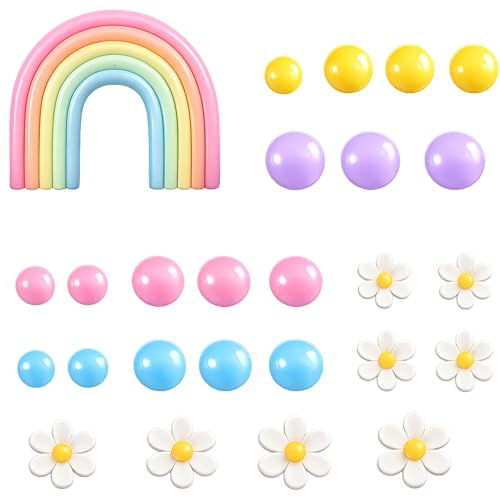 26-Piece Cake Topper Set, Rainbow Cake Topper, Pastel Rainbow Cake Decorations with Daisy Cake Decorations, for Vibrant Cake Designs, Rainbow Cake DIY Decorations for Various Occasions