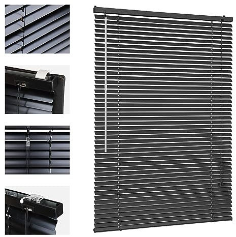 Sekey Klemmfix-Jalousie für Fenster freihängend, 25mm Alu-Lamellen, mit Bohren, inklusive Montagematerial Aluminium-Jalousie ohne Bohren, 70x160cm, Schwarz