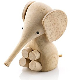 Lucie Kaas Holzfigur Elefantenbaby 11cm, aus Kautschukholz gefertigt, GF01, Hellbraun