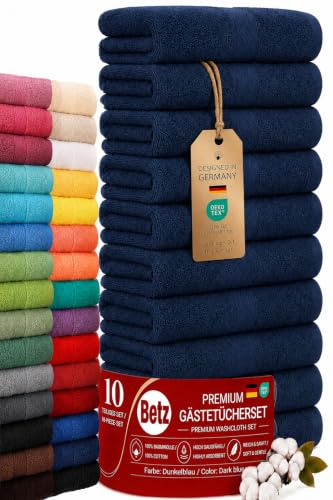 Betz Premium Gästehandtücher Set 10-teilig – 10× Gästehandtuch 30×50 cm, 100% Baumwolle 470 g/m², weich & saugstark, Oeko-TEX® Farbe dunkelblau