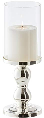 EDZARD Kerzenleuchter Windlicht Mascha, Höhe 28 cm, edel versilbert, anlaufgeschützt, für Stumpenkerzen bis ø 8 cm, inklusive Glasaufsatz, perfekt für Cornelius Kerzen