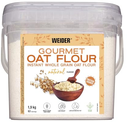 Weider Gourmet Oat Flour (1,9kg) Goût Nature - Farine complète d'Avoine, Riche en Fibres, Source de Protéines Végétales, 100% Vegan, Sans Sucres Ajoutés, Sans OGM