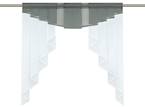 HongYa transparenter Voile Scheibengardine Tunnelzug Kurzstore Küche Kleinfenster Gardine H/B 125/120 cm Grau