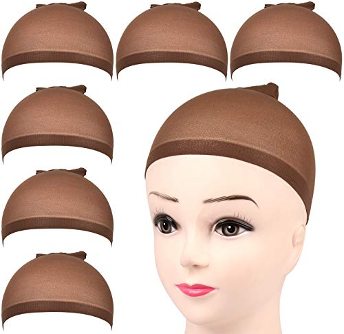 FANDAMEI 6 Stück Perücke Kappen Set Haarnetz Perücke Nylon Wig Caps Perückennetz Unterziehhaube Dehnbare Elastische Atmungsaktive Perückenkappen Dunkel Braun