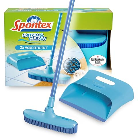 Spontex Catch & Clean Set de escoba y recogedor de goma para interiores - Set de recogedor y cepillo para eliminar el pelo de mascotas - Para barrer la suciedad y limpiar múltiples superficies