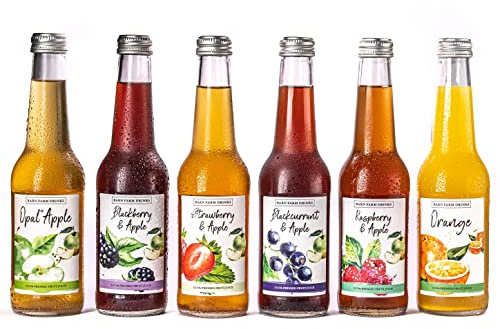 Barn Farm Drinks Fruit Juice Mixed Case - 12 Delicious Flavoured Fruit Juices - Soft Drinks - 6 Different Flavours - 100% Fruit Juice - 1 of Your 5 Day - 275ml Glass Bottles