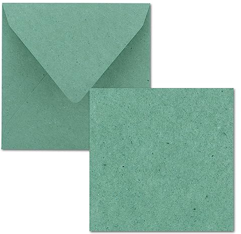Juego de tarjetas individuales cuadradas de 15 x 15 cm, con sobres de carta, papel de estraza, 25 unidades, para tarjetas de felicitación y más, color verde eucalipto