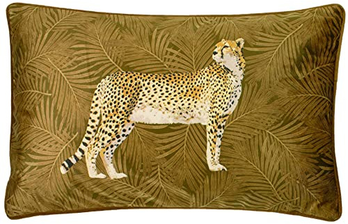 Paoletti Cheetah Forest Velvet kuddfodral – realistisk djur botanisk mjuk hållbar dekorativ kudde (guld – 50 x 30 cm)