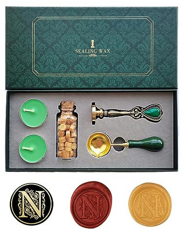 AMTOL Ausgefallene Buchstaben N Wachssiegel-Stempelset Im Europäischen Stil - Geschenkbox-Set, Vintage Personalisierte Stempel Für Briefkarten-Einladungen (N)