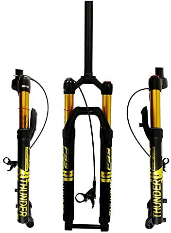 Gabeln 27,529in Bike Suspension Gabel MTB Air Gabel, 1-1/8Gerade Steuerer 100mm Reise 15x100mm Achse Remote Lockout Fahrradgabel Federgabel (Color : Gold, Size : 29inch)