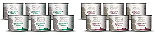 MjAMjAM deliziöses Rentier mit Hühnchen an leckeren Möhrchen 6x200 g(1 x 1200 g) & Premium Nassfutter für Katzen - herzhaftes Wild & Kaninchen an fruchtigen Heidelbeeren, 6er Pack (6 x 200 g)