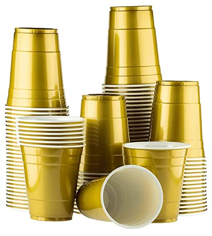 Juego de 50 vasos dorados para pong de cerveza, 500 ml, diseño americano, vasos de plástico aptos para lavavajillas, juego de fiesta