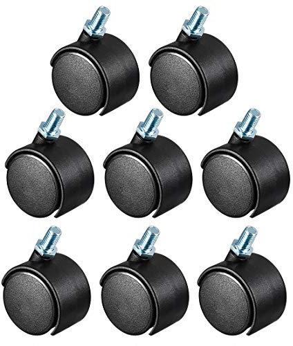 DUO ER 8 Pcs 1.45 Inch Swivel Casters Nylon Twin Wheel M8 x 13mm Threaded Stem Swivel Caster Black