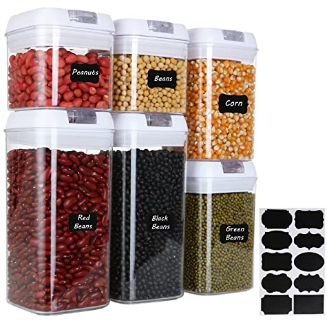 JMIATRY Cereal Storage Containers Set of 6, Plastic Airtight Kitchen Storage Containers with White Lids, Food Grade and BPA Free Clear Cereals Dispenser for Storing Pasta, Flour, Cereal and Sugar