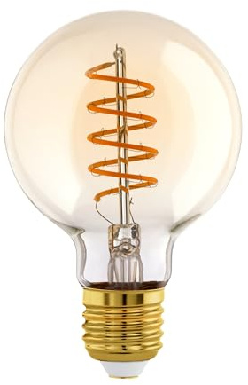 Eglo Lampe LED E27 dimmable, filament vintage spirale, ampoule Edison, globe éclairage rétro, 4 watts (correspond à 25 watts), 245 lumens, blanc chaud, ambré, 2200 Kelvin, G80, Ø 8 cm