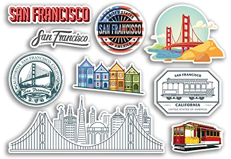 A5-Aufkleberbogen San Francisco Vinyl-Aufkleber – California Stamp Bridge City America US Holiday Travel #78500