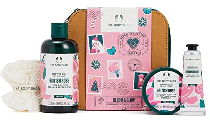 The Body Shop Bloom & Glow British Rose Essentials Gift Set – Vegan Formula with Rose – Hydrating & Rejuvenating Skincare for All Skin Types – 5 Items