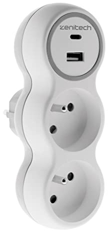 Zenitech - 2x16A-Steckdose + 2 USB-A/C-Anschlüsse - Weiß und Grau - Bolea