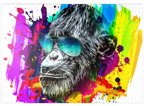MyPuzzle Farbiger künstlerischer AFFE mit Sonnenbrille - Premium 1000 Teile Puzzle - MyPuzzle Sonderkollektion von Puzzle Galaxy