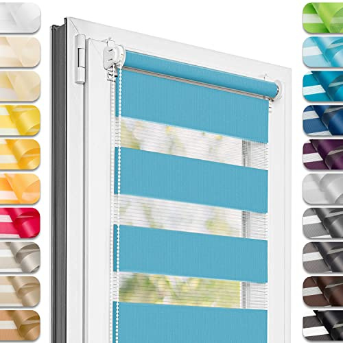 Estika Doppelrollo Klemmfix ohne Bohren - 100 cm x 120 cm - Blauer Himmel - 27 Stofffarben, Tag und Nacht Duo Rollo, Rollos für Fenster ohne Bohren, Fenster Sichtschutz (100 cm Stoffbreite)