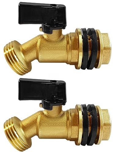 Uenede Messing-Wasserbehälter, Regenfass-Wasserhähne, Zapfhahn 3/4 Zoll G Außengewinde, inklusive Schottverschraubung und Unterlegscheiben, 2 Stück