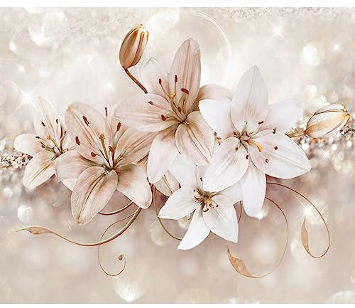 murando - Fototapete Premium-Vlies Blumen Lilien, 300x210 cm, Schlafzimmer | Premium-Vliesstoff, Full HD Druck, hochwertige Verarbeitung fürs Wohnzimmer, schnelle Montage, lichtbeständig, geruchsfrei
