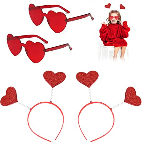 TIANNAIT 2 Stück Herz-Stirnband und 2 Stück Party-Brille, Infinity-Herz-Brille, herzförmiges Stirnband, Valentinstag, Geburtstag, Silvester, Kostümparty, Foto-Requisiten