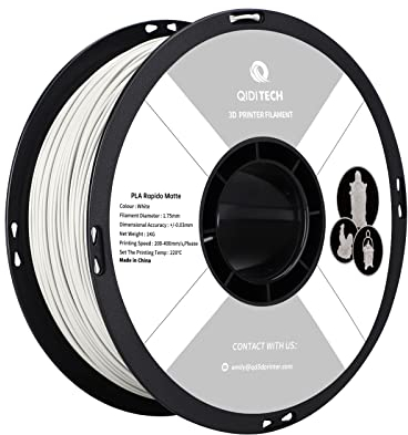 QIDI TECH Matte PLA Rapido Filament 1.75mm weiß, PLA Matte 3D Drucker Filament 1kg Spule (2.2lbs), Geeignet für Hochgeschwindigkeitsdruck, 3D Druck Filament Fit die meisten FDM 3D Drucker, Matte Weiß