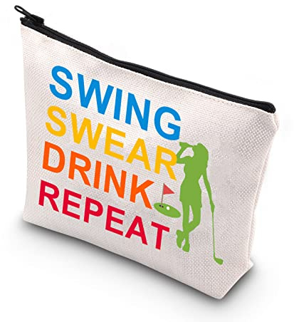 PLITI Golf Makeup Bags For Women Golfer Golf Player Gift Swing Swear Drink Repeat Funny Golf Lover Cosmetic Bag Golfing Gift (Swing swear repeat U)