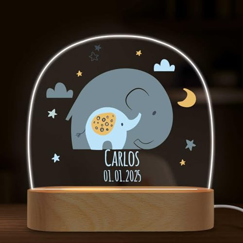 GRAVURZEILE Personalisiertes LED Nachtlicht für Kinder - Elefant Design - Personalisiert mit Namen - Nachttischlampe für das Kinderzimmer - Geschenk für Kinder & Babys - Baby Geschenk - Blau